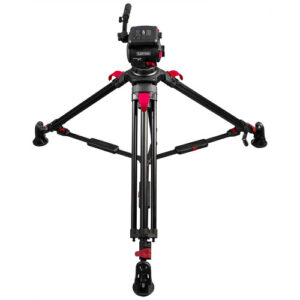 Cartoni Focus 12 Fluid Head assembled with Red Lock Aluminum Tripod, Mid level (100mm)