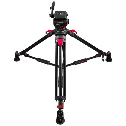 Cartoni Focus 12 Fluid Head assembled with Red Lock Aluminum Tripod, Mid level (100mm)
